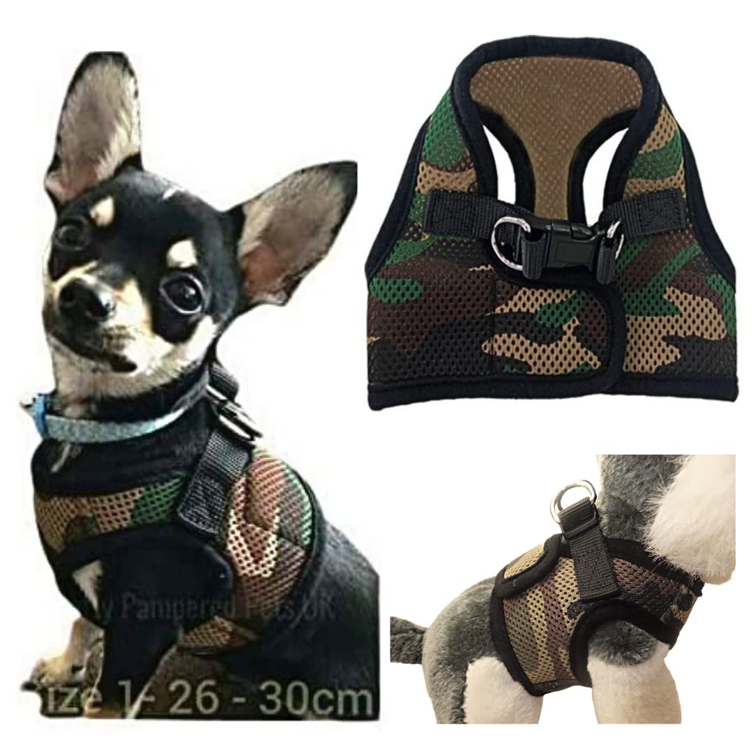 XXXS XXS XS Tiny Teacup Chihuahua Puppy Dog Harness with Clip for TINY Teacup Miniature Breeds Kitten Yorkie Maltese Terrior Puppy Dogs (XXS - Chest 26-30cm, Camouflage)