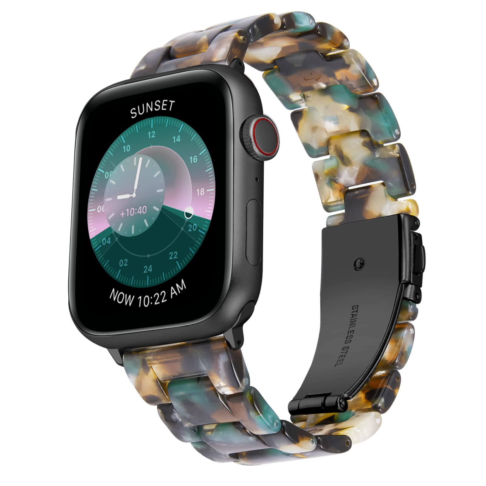 BINLUN Compatible with Apple Watch Straps 38mm 40mm 41mm 42mm-S10 for Women Men, Ladies Resin Watch Band Compatible with iWatch Series 11/10/9/8/7/6/5/4/3/2/1/Ultra 3 2 1/SE/SE3 2(Oil Painting Green)