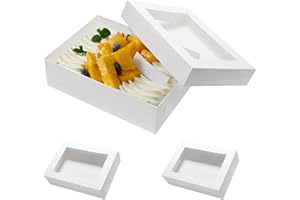 Wowxyz 19x14x4 Inches Cake Boxes 6pcs Rectangle Half Sheet 1/2 Sheet Bakery Boxes with Window - Donuts, Pastry Baking Cake, Pie White Cardboard Treat Packaging