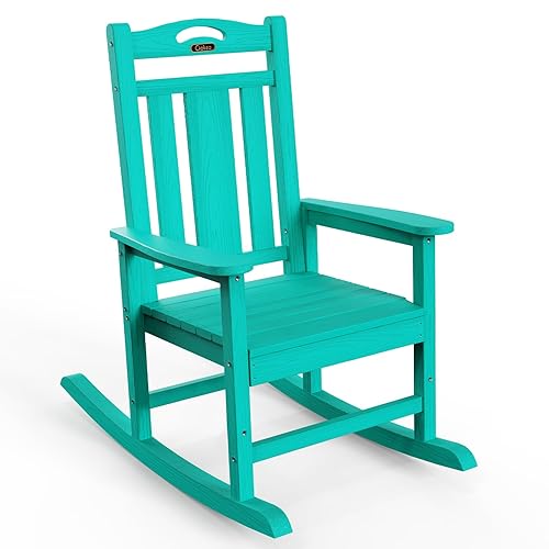 Ciokea Outdoor Rocking Chair, Lake Blue HDPE Rocking Chairs for Outside, All-Weather Comfortable Patio Rockers for Front Porch Deck Balcony
