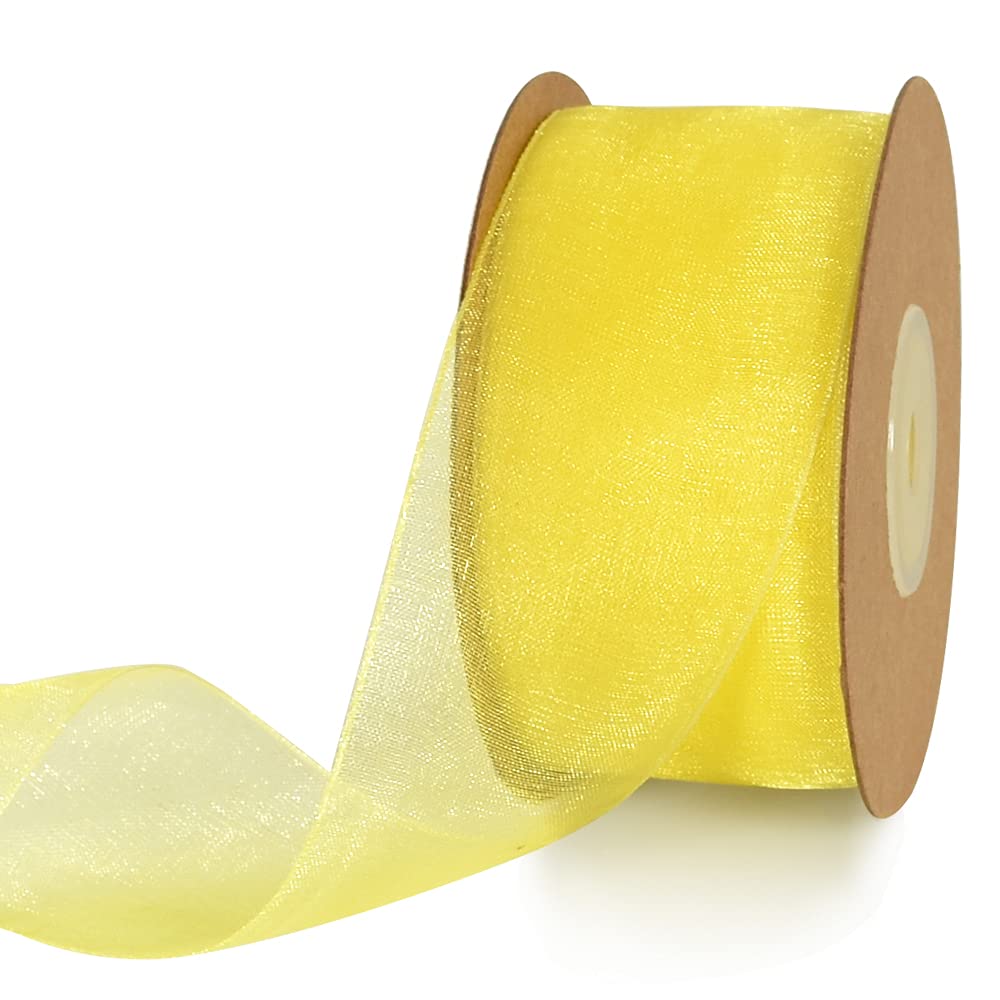 TONIFUL 1-1/2 Inch Yellow Organza Ribbon 25 Yards Sheer Chiffon Ribbons for Crafts Wedding Party Decorations Gift Wrapping Bow Making Floral Valentine's Day Christmas Decoration