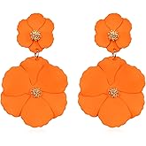 Aishgjia Large Double Flower Earrings Candy Color Metal Dangle Romantic Boho Sweet Gold Chic Wild Flower Statement Earrings for Women Wedding Party Jewelry