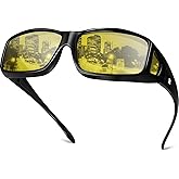 Each Cool Night Vision Driving Glasses Fit Over Eyeglasses for Men Women, Anti-Glare Polarized Nighttime Glasses Yellow Lens