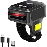 Symcode 2D Bluetooth Wireless QR Barcode Scanner,Portable Ring Wearable Finger 1D 2D Mini Bar Code Reader Scanner Suppot Screen Scanning with Bluetooth &amp; 2.4GHz Wireless &amp; Wired Connection Scanner