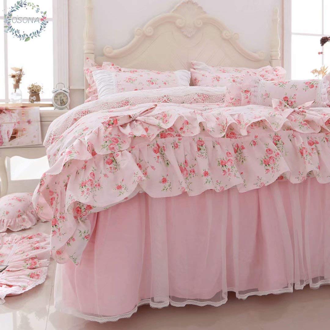 開梱 設置 無料 掛け布団カバー 4点セット 姫系 布団カバー ダブル 綿100 洋式 可愛い 敷き布団カバー おしゃれ レース付き 柔らかい 肌に優しい ベルベット 田園風 花柄プリント ピンク ロマンティック フリルレース ピローケース ベッドスカート ベッドカバー