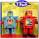 Robot X-7 Bendable Wooden Robots Red & Blue Gift Set Bundle - 2 Pack
