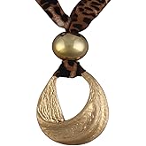 GelConnie Scarf Necklace with Charm Bandana Necklaces for Women Boho Beach Leopard Choker Necklace Statement Rope Scarf Pendant Wedding Jewelry Adjustable