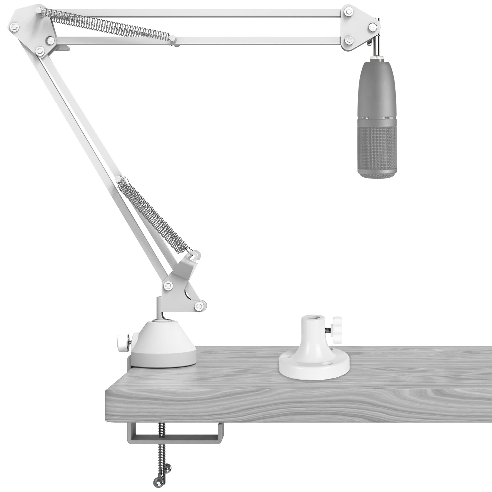 Geekria for Creators Microphone Arm Compatible with AKG Lyra Ultra-HD, P120, P220, C214 Mic Arm with Tabletop Flange Mount, Suspension Stand, Mic Scissor Arm, Desk Mount Holder (White)