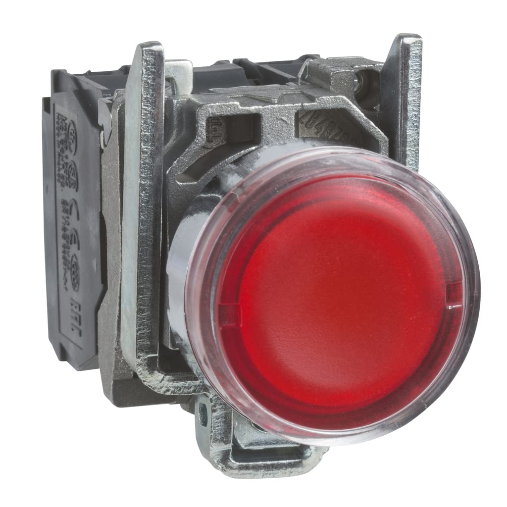 Schneider Electric Harmony XB4 - Illuminated Push Button Switch, Metal, Spring Return, 1NO + 1NC, 24 V AC/DC, 22 mm Mount, Flush Operator Profile, XB4BW34B5, Red