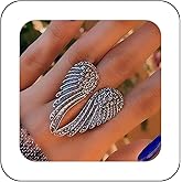 Xduargs Punk Angel Finger Ring Vintage Feather Wing Wrap Open Gothic Silver Wing Open Knuckle Ring Adjustable Guardian Angel Stacking Ring Jewelry for Women