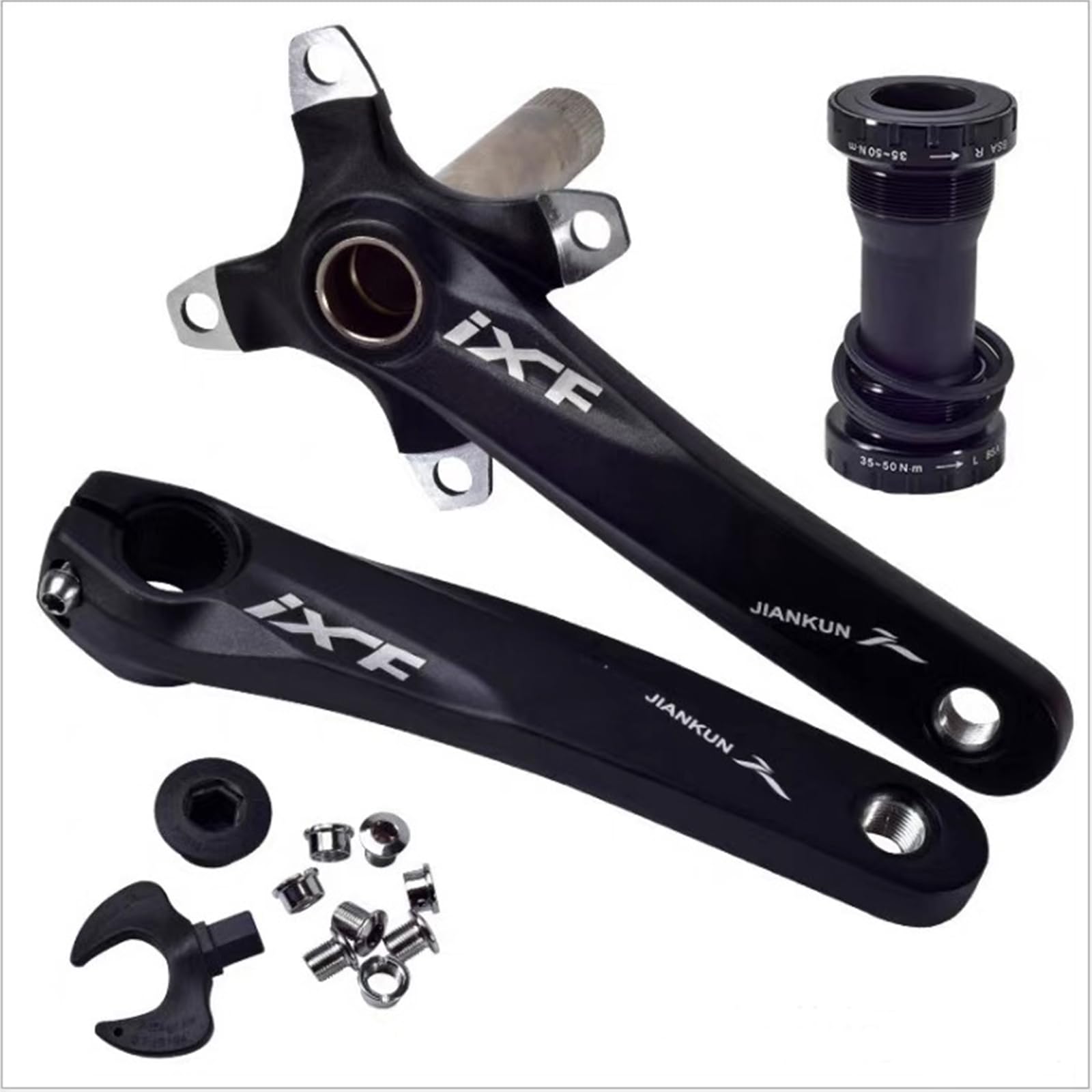 MUXSAM Bicycle Crank Arm Set Road Mountain Bike Crankset With Botton Bracket Bolts 170mm Crank Arm Black (Black) — image 1