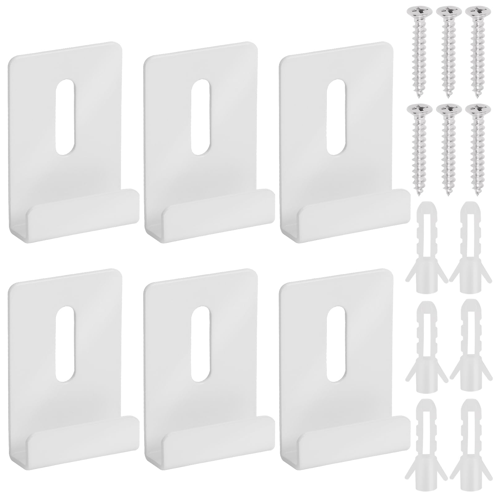 Swpeet 6 Sets White Metal Mirror Clips Kit with Screws, Wide Channel Mirror Hanger Clip Kit, Large Heavy Mirror Retainer Clips, Metal Mirror Holder Clips for Wall Mounting Frameless Mirror Billboard