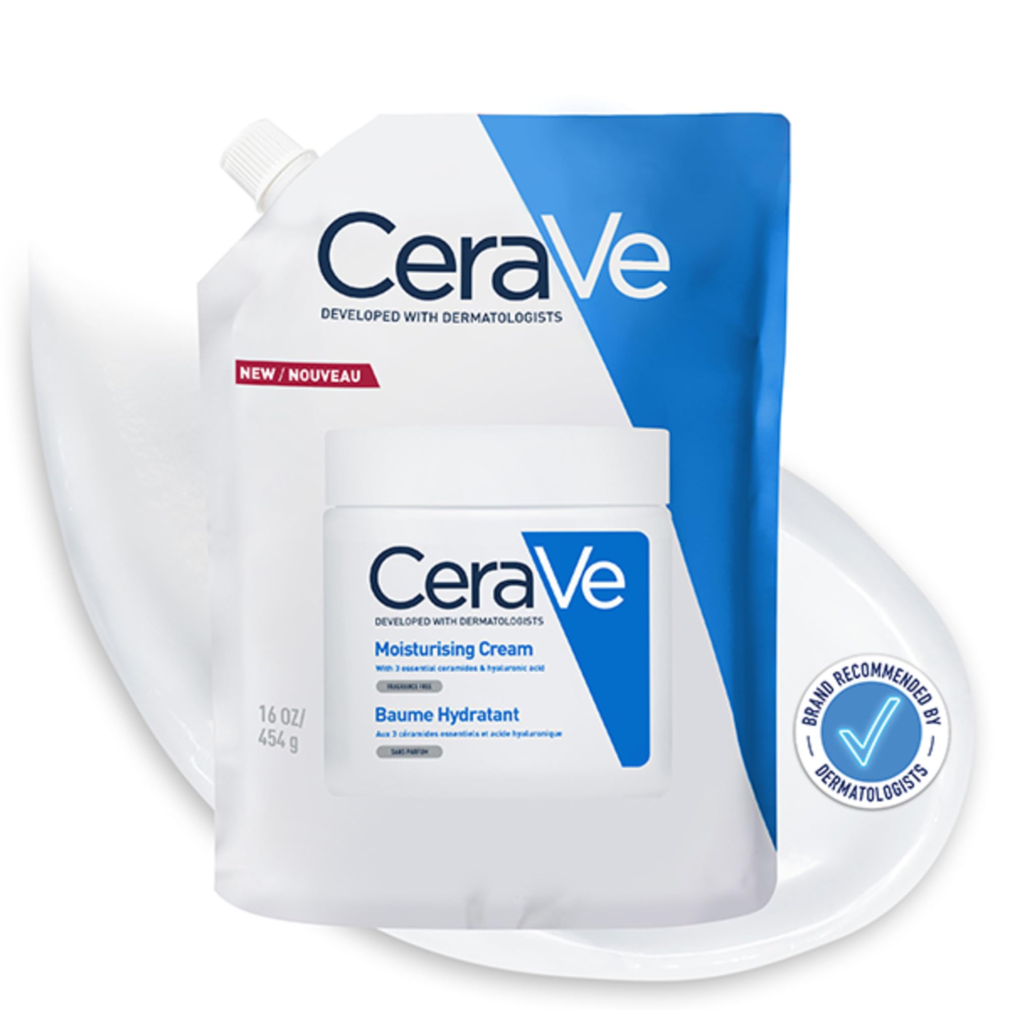 CeraVe Moisturising Cream Refill for Dry to Very Dry Skin With 3 Essential Ceramides, Hyaluronic Acid, Face & Body Cream, Fast Absorbing, Dermatologist Developed, 562ml