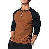 Dokotoo Men Men's Henley Shirt Fall Crewneck Color Block Slim Fit Long Sleeve T Shirts Button Up Tees