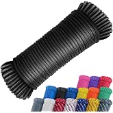 SMART&amp;CASUAL 100 ft 1/4" Polyester Rope (Comparable to Nylon Rope) Poly Strong Utility Cord for Clothes Line Flag Pole Camping Crafting (Black)