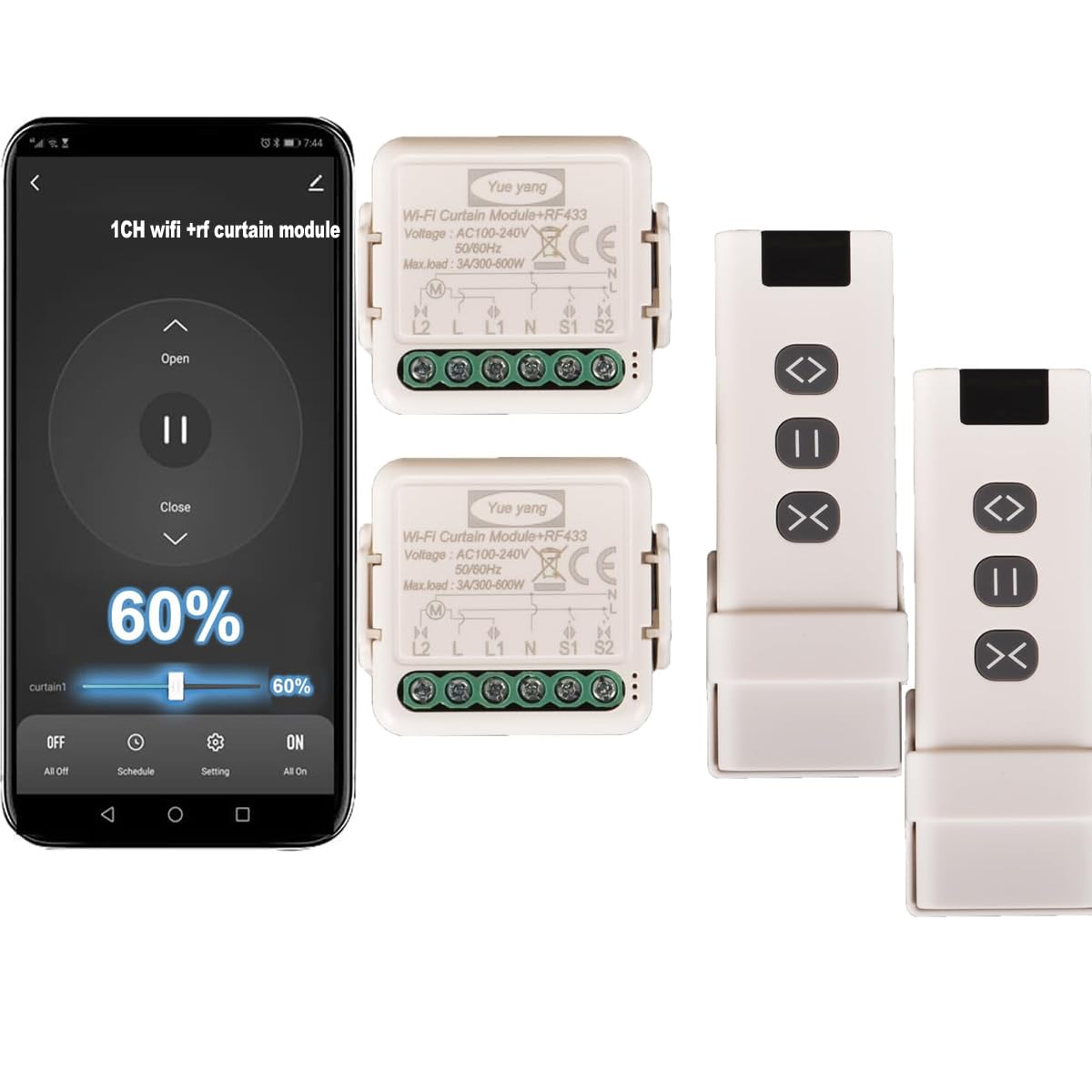 Yueyang WiFi Curtain Switch RF Tuya Smart Life Roller Shutter Module 433 MHz Remote Control for Garage Doors Windows Alexa (2)