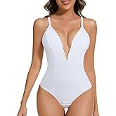 Ellareese Deep V Bodysuit for Women Thong Shapewear Tummy Control Low Back Shapewear for Women