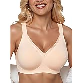 PoseFree Womens Wireless Bras Supportive Tshirt Bra No Underwire Seamless Push Up V Mesh Comfortable Bralette Everyday Bras