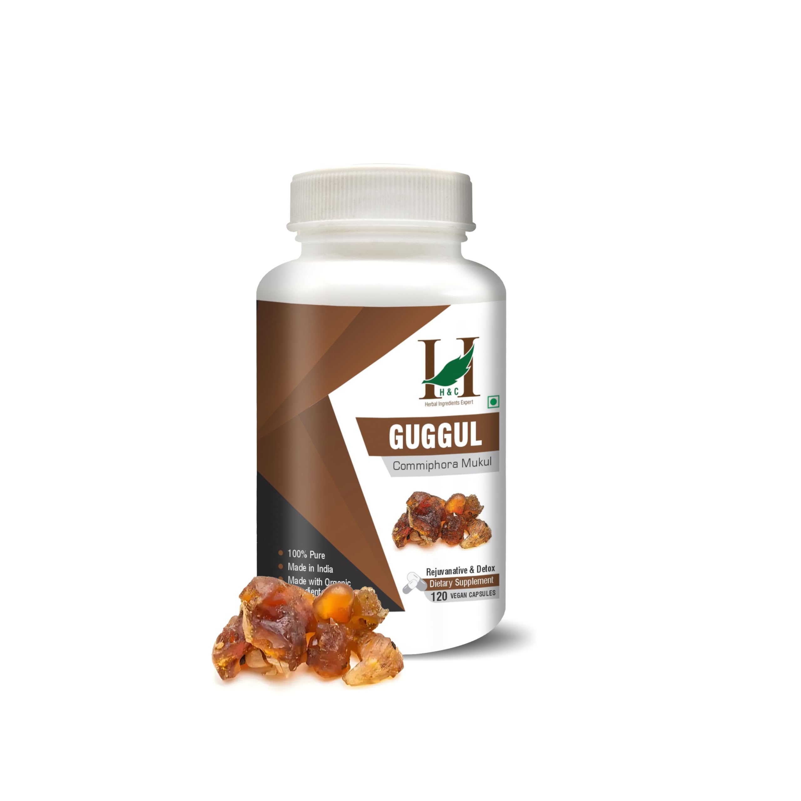 H&C Shudh Guggul Capsules (Commiphora wightii) - 900mg per Serving, 120 Counts - Dietary Supplements