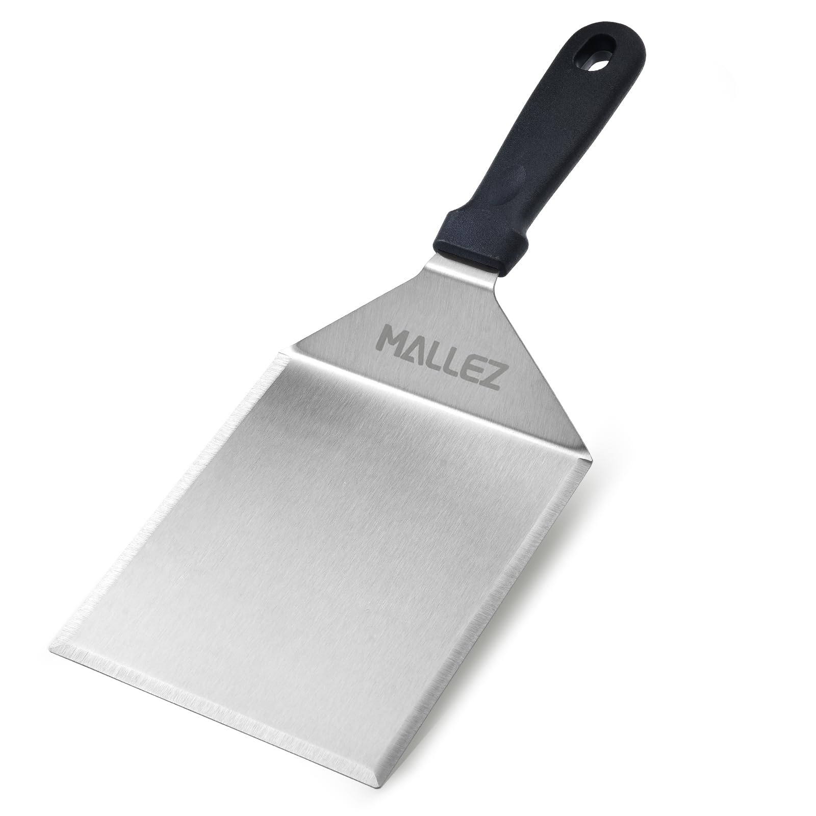 Mallez Stainless Steel Griddle Grill Spatula, 6" x 5" Heavy-Duty Flat Top Grill Turner with Bevelled Edge – Smash Burger & BBQ Tool for Grilling and Cooking