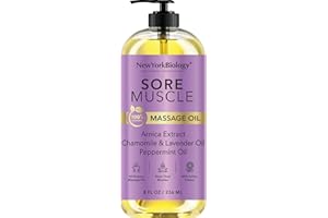 NEW YORK BIOLOGY THE ULTIMATE COSMECEUTICALS New York Biology Sore Muscle Massage Oil 8 Fl Oz – Made with 100% Natural Oils – Soothing Body Massage Oil - Absorbs Easily