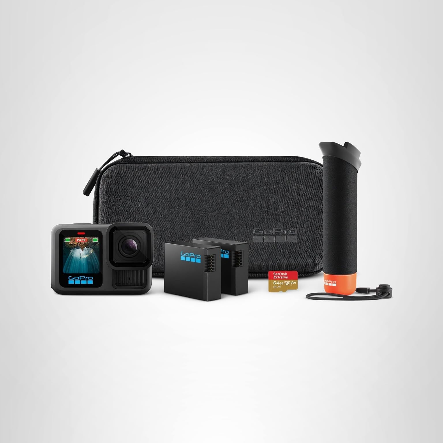 GoPro HERO13 Black Accessory Bundle - Includes The Handler, 2 Enduro Batteries, 2 Curved Adhesive Mounts, 64GB SanDisk MicroSD Card, and Carrying Case