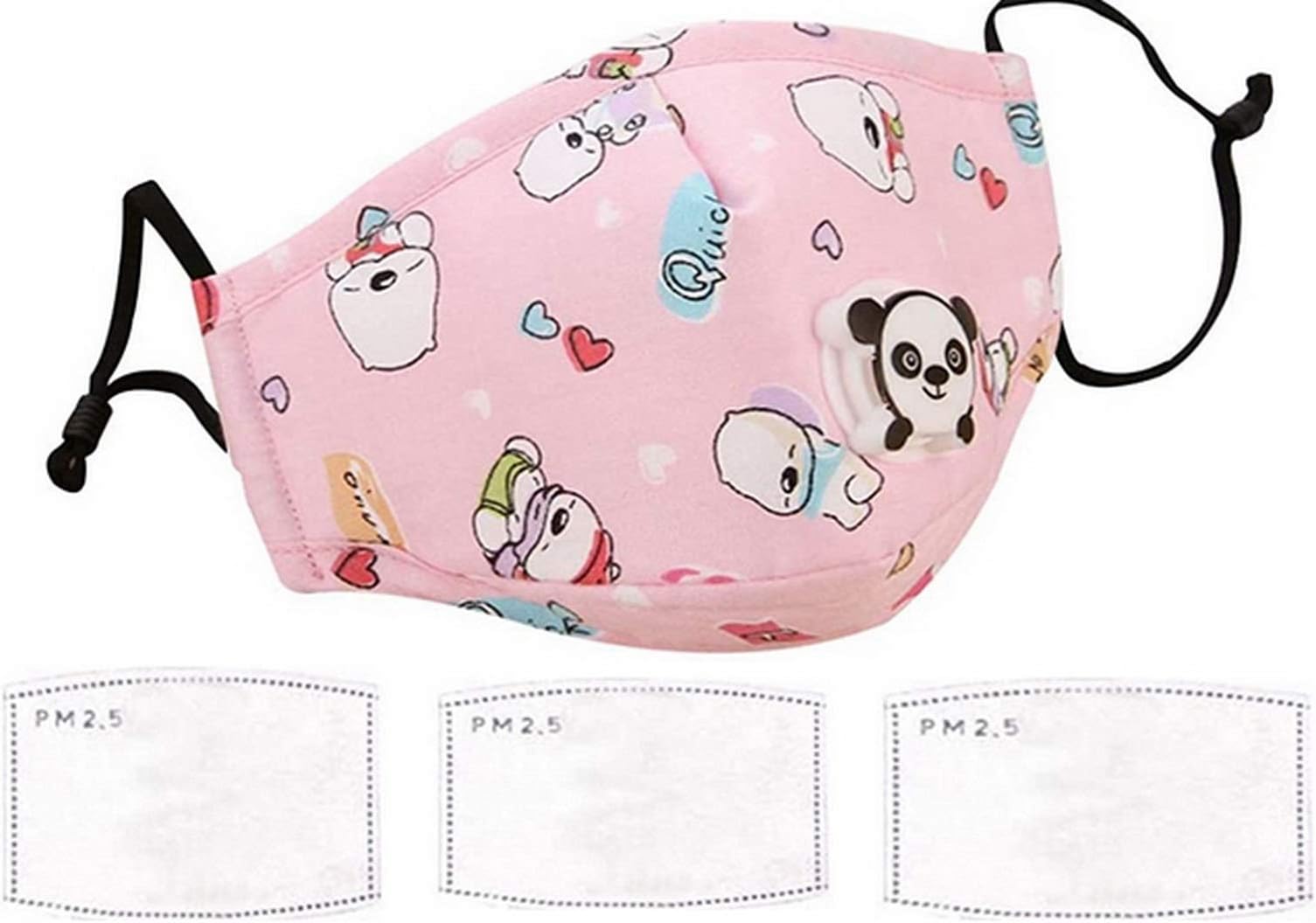 Washable Cotton Kids Anti-Dust Half Face Mouth Protection Cover + 3pcs Filters (Pink)