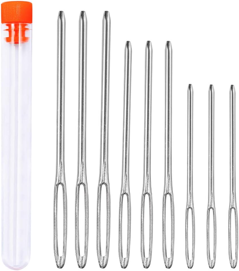 9 Stücke Nähen Nadeln Set, 3 Größen Große Augen Nadeln, Leder Nähen Nadeln Set für Hand Nähen Leder Handwerk