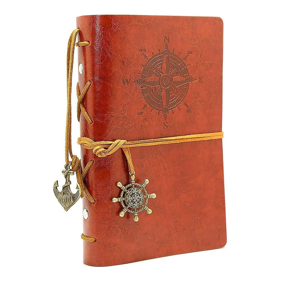HRYSPN Vintage Refillable Journey Diary, Art Premium PU Leather Classic Embossed Travel Journal Notebook with Retro Pendants (13 * 18,5 cm, A6.)