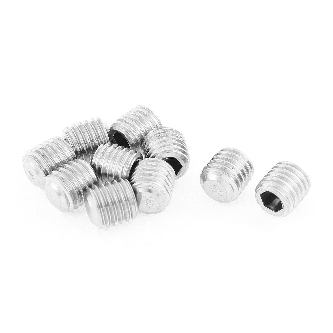 sourcingmap M12x12mm Metric 304 Stainless Steel Hex Socket Set Flat Point Grub Screws Silver Tone for Towel Rack Door Knob 10pcs