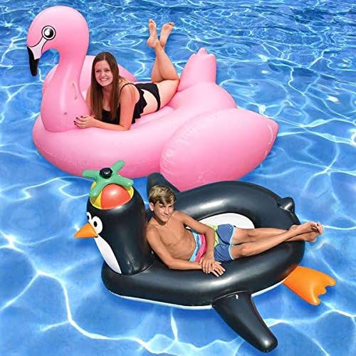 Jumbo Flamingo and Giant Penguin Inflatable Pool Floats (2-Pack)
