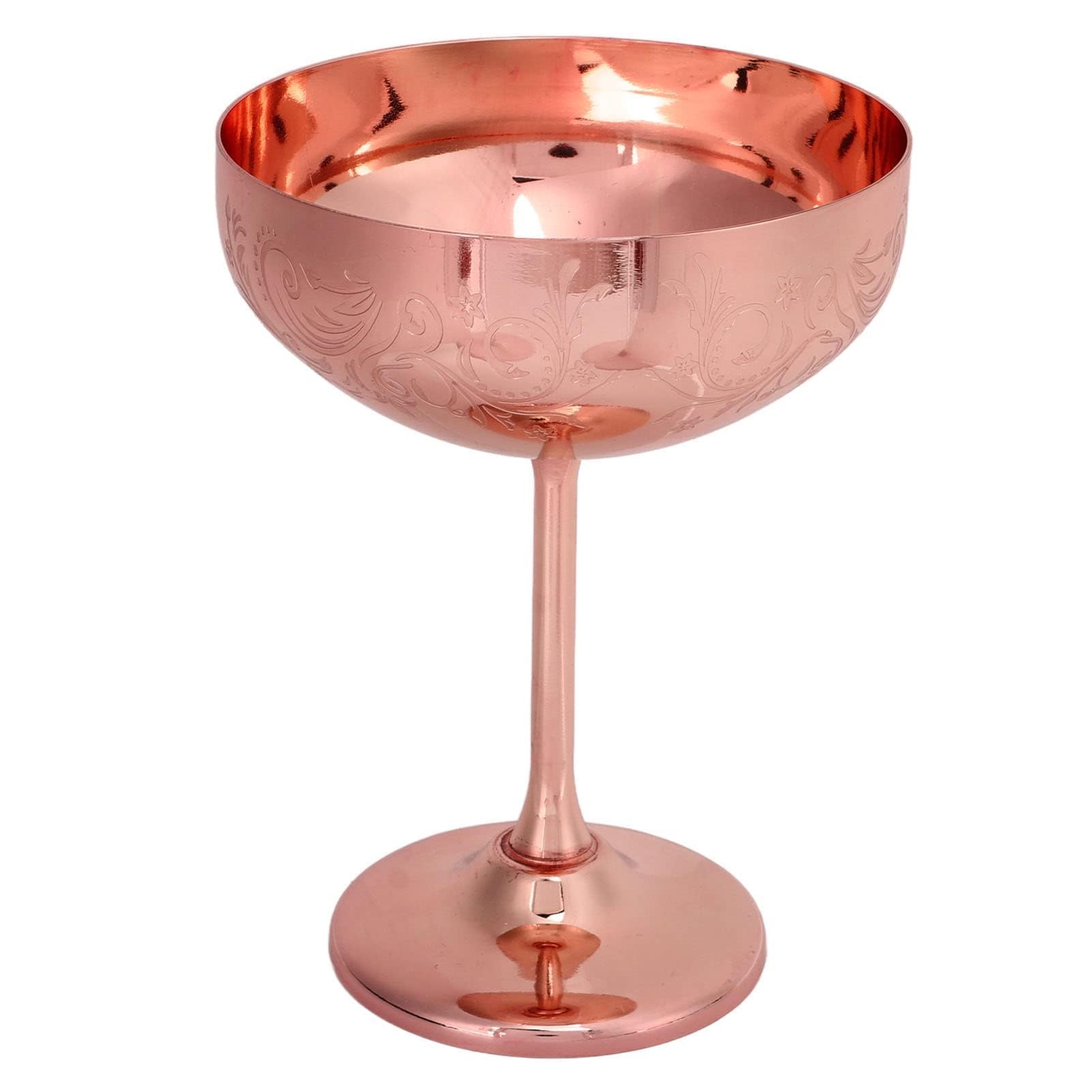 Cyrank Metal Martini Glasses, Stainless Steel Wine Glasses Metal Champagne Glass Engraved Goblet Cocktail Glasses Martini Goblets Glasses(Rose Gold Flower)
