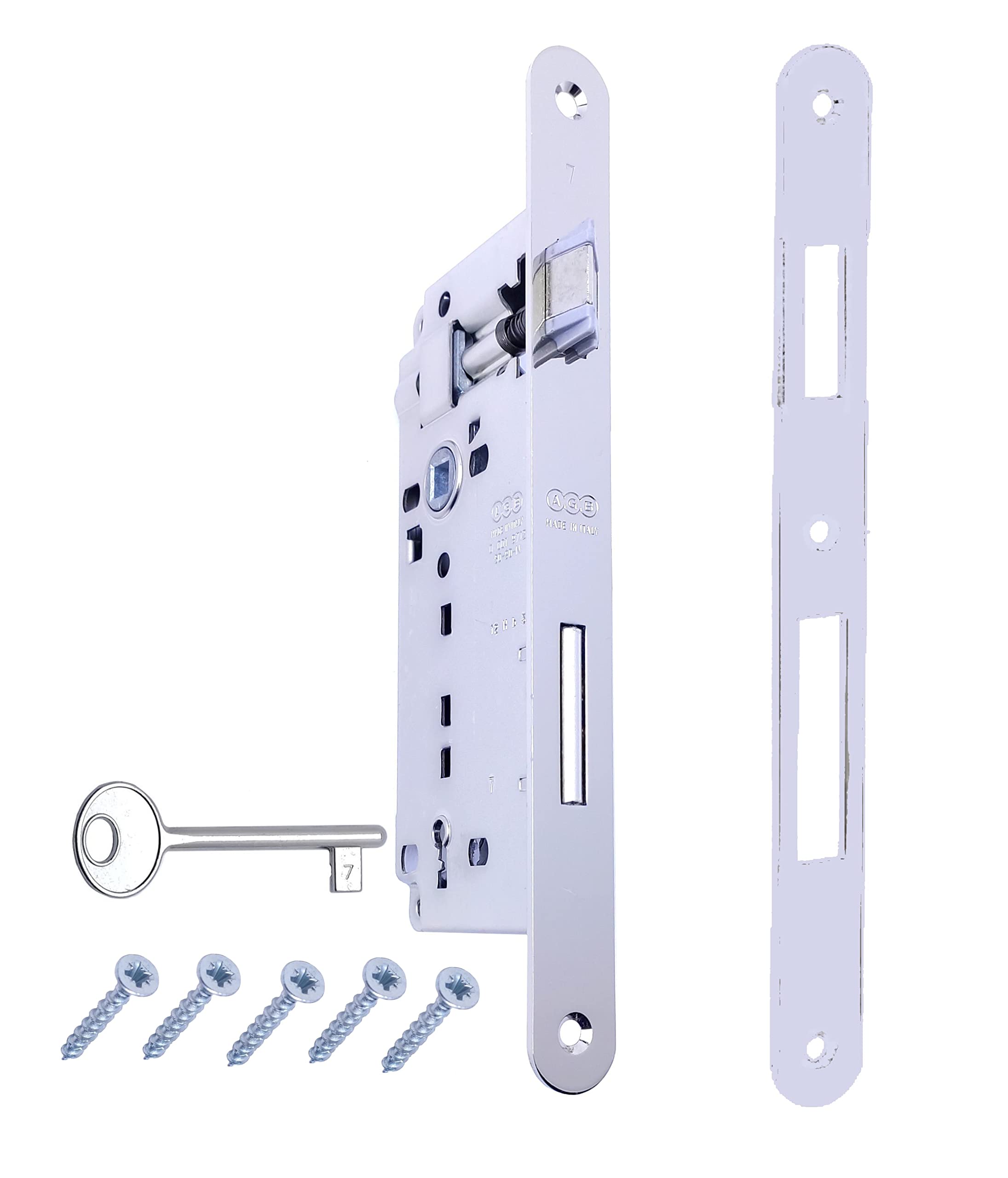 Lock for Interior Door AGB series PATENT GRANDE Door Latch (Fr. 22x238, In. 90, En. 50, Qu. 8., KEY CATENACCIO, NICKELATE)