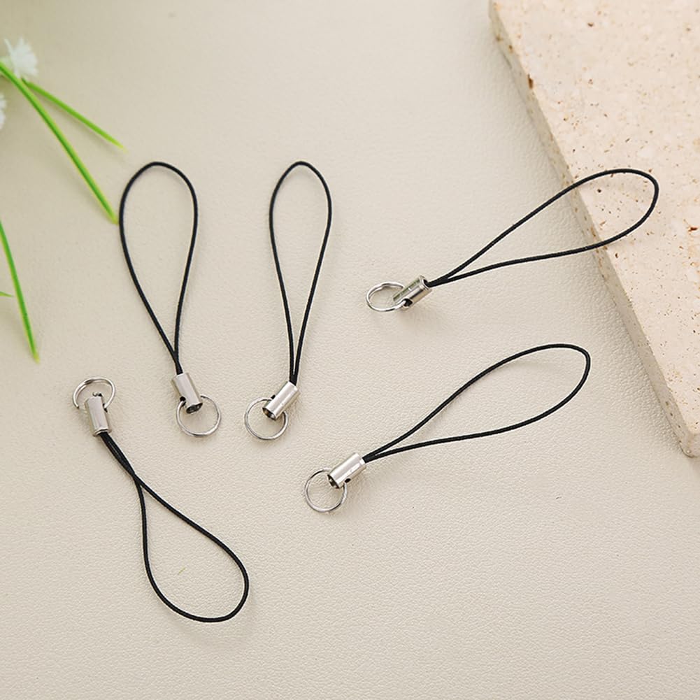 20 Pcs Cell Phone Strap Charm Cords Black/Silver Tone Split Ring, 2.36 inch