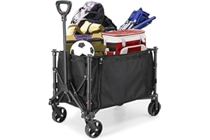 Naivees Collapsible Wagon Cart with Zipper 600D Oxford Fabric Portable Garden Cart with Wheels Holds 154 lbs for Outdoor,Shopping and Camping