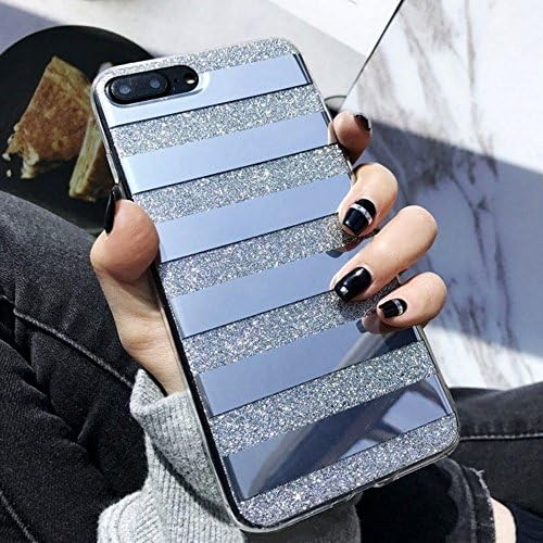 Urberry Iphone7 Plus Case, iPhone 8Plus Case, Glitter Powder Phone Case Mirror Reflex Striped Stars Pattern Back Cover for iphone 7Plus 8Plus