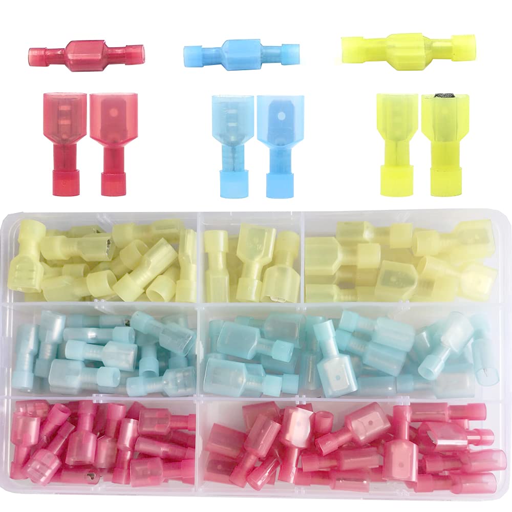 Ruidee 110Pcs Spade Terminals 22-16 AWG 16-14 AWG 12-10 AWG Fully Insulated Nylon Male/Female Quick Disconnect Electrical Wire Crimp Terminal Connectors（ANSZ)