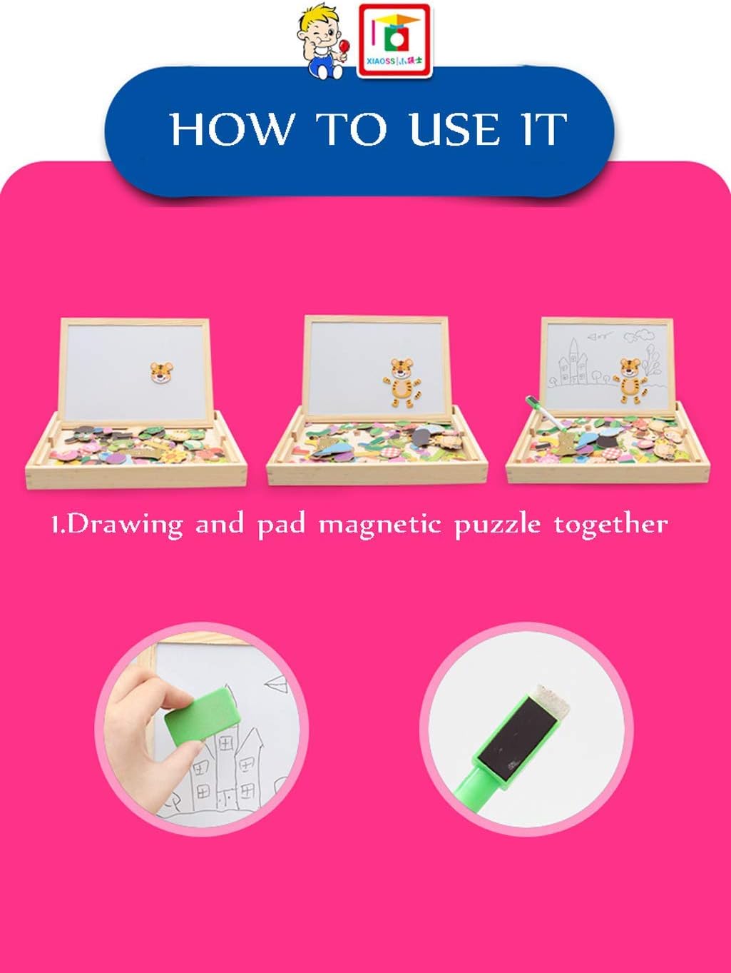 ODDODDY Educational Wooden Toys for Girls Boys Kids Children Toddlers Magnetic Drawing Board Puzzles Games Learning for Age 3 4 5 6 7 8 9 Year Old Gift Idea Birthday Halloween Christmas (kids2): Office Products