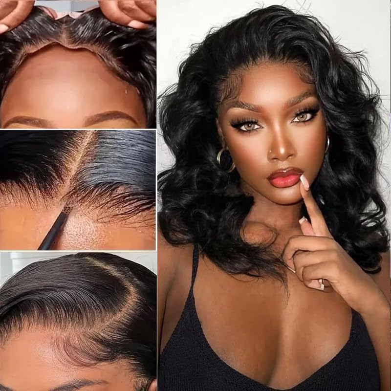 Wear and Go Glueless Human Hair Body Wave Wig - 4x4 Pre Cut Lace Front Brazilian Natural Hairline Pre Plucked - Natural Color 180% Density 16 inches — image 1