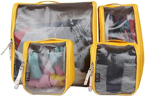BUBM 3pcs/set Waterproof Universal Electronics Accessories Travel Organizer Carrying Case Camera Lens Charger Cable Organiser Triple Set(Large, Medium, Small)-Black (4-Yellow)