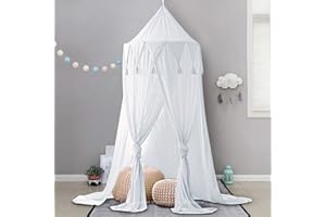 Dix-rainbow Bed Canopy Lace Net Unique Pendant Play Tent Bedding for Kids Playing Reading with Children Round Dome Netting Curtains Baby Boys Girls Games House - White