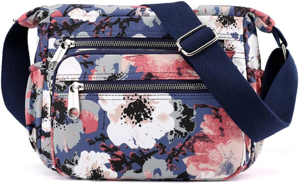 Womens Nylon Floral Shoulder Bag Crossbody Bag Messenger Bags Travel Handbags With Adjustable Strap Waterproof