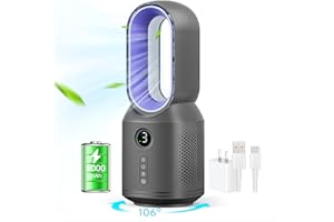 KONSIDEN Desk Fan, Portable Bladeless Fan 13 Inch Small Quiet Cooling Table Fan,106° Oscillating Fan, LED Display, 3 Wind Speeds&3 Light Modes Personal Battery Operated Fan for Home, Office, Bedroom,Travel