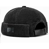 huablo Brimless Caps for Men Rolled Cuff Retro Beanie Hat Corduroy Brimless Cap