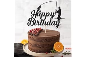 Qertesl Gone Fishing Cake Topper, Fisherman Cake Decoration，Outdoor Themed Cake Decoration,Men Boy Birthday Fishing Party Decoration Supplies (Gone Fishing Cake Topper)