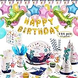 Marte&Joven Dinosaur Party Supplies,144 pcs Dinosaur Themed Birthday Party Favors - Serves 12 Guests