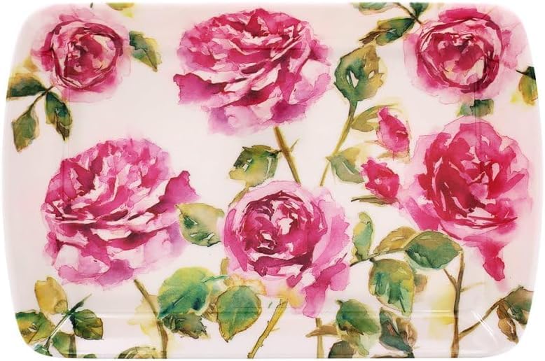 Rose Garden Melamine Small Serving Tray Floral Design Vintage Pink Roses Flowers