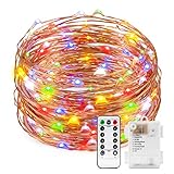 Colored Battery String Lights with Remote, Kohree Dimmable Starry Rope Lights,33Ft Flexible Copper Wire, Multi-color 100 LEDs Fairy Lights, Perfect for Weddings, Party, Bedroom,Holiday Decorations