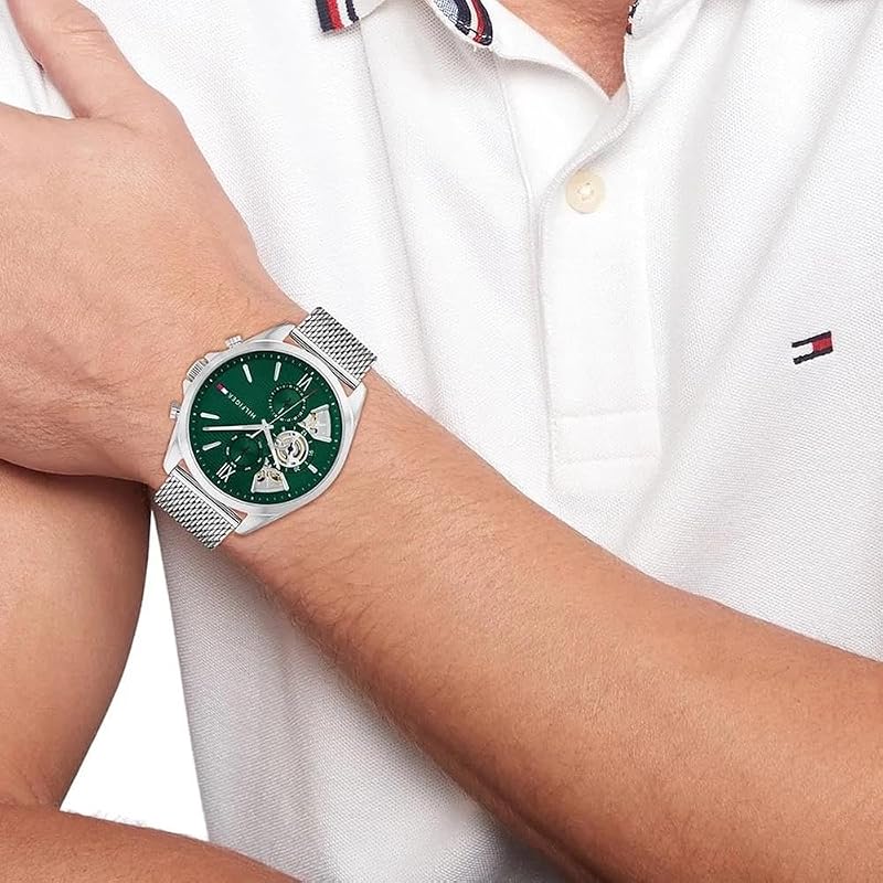 Montre Analogique Multifunction à Quartz pour Homme avec Bracelet milanais en Acier Inoxydable et en Piel