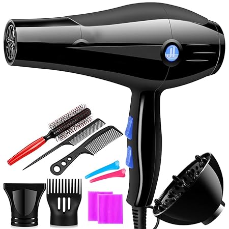 föhn ionen technologie, Profi 2000W mit Düse, Ionenstärke Salon Haartrockner AC Motor 220V lange Leitung, schwarz WYTIAO